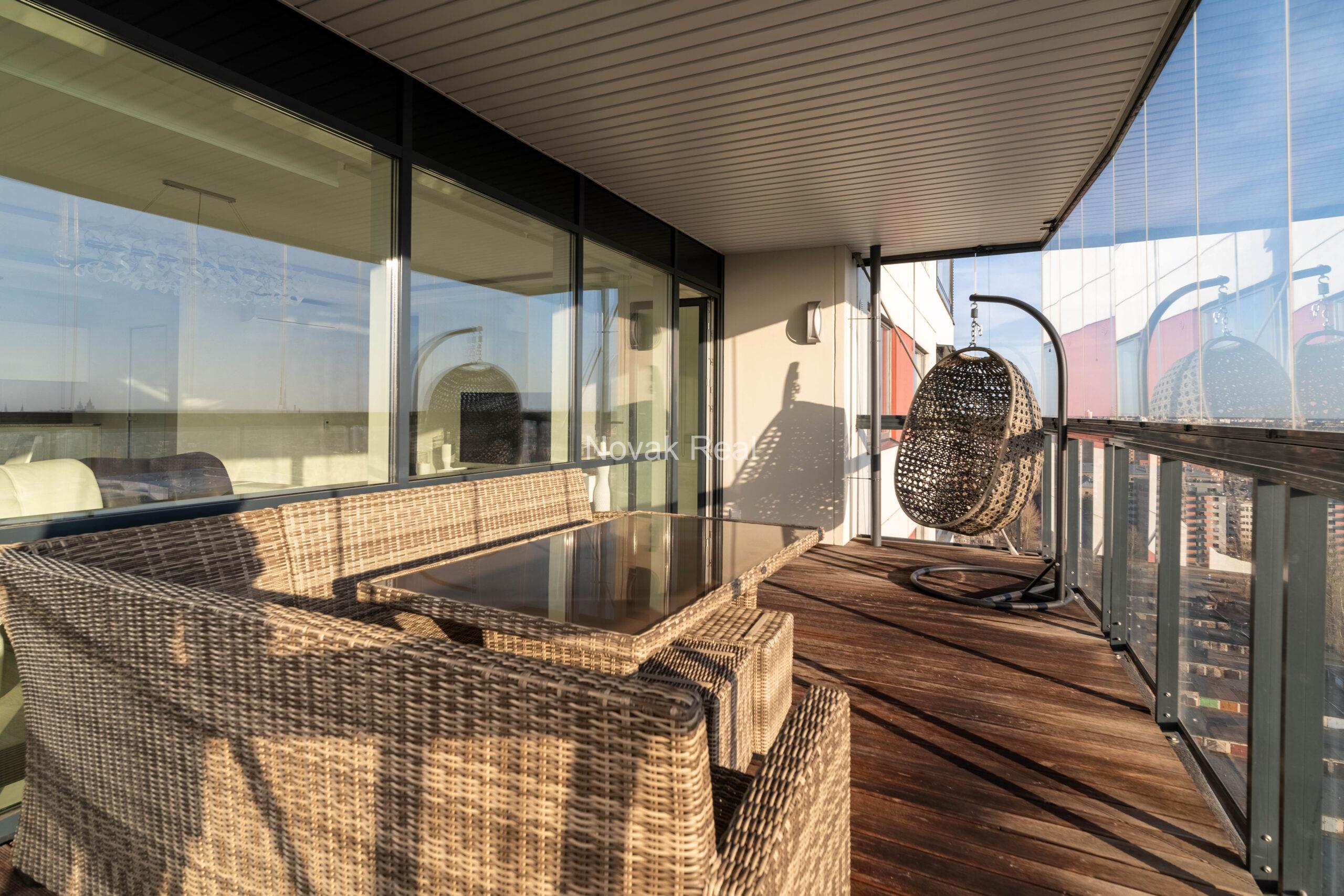 In the center of Riga, in the new modern project “Skanstes virsotnes” a designer sunny apartment is for rent