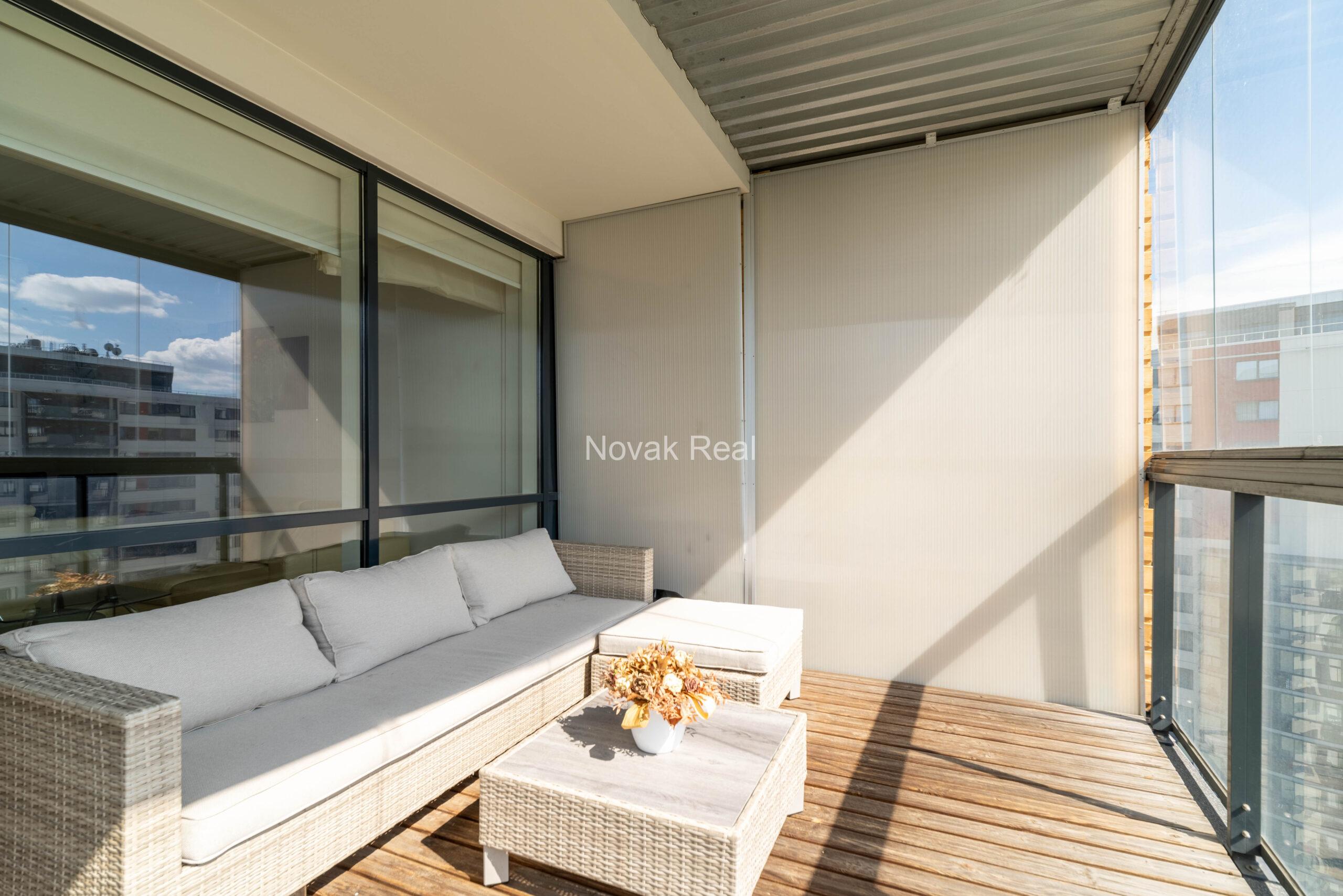 A 3-room apartment with excellent views of the city is for rent on the 21st floor of the “Skanstes Virsotnes” project