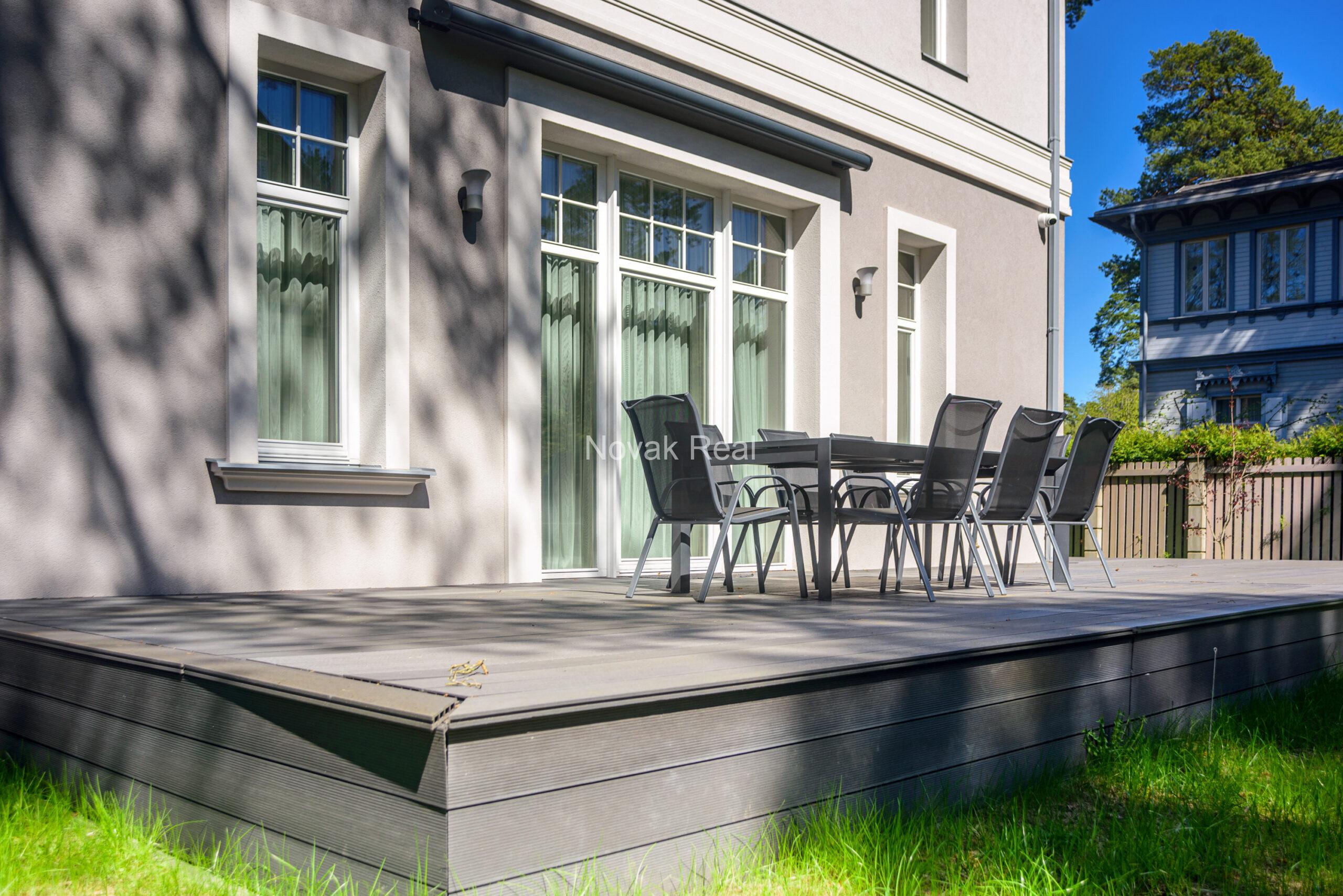 A new five-bedroom house is available for long-term rent in a quiet part of Jūrmala, close to the sea