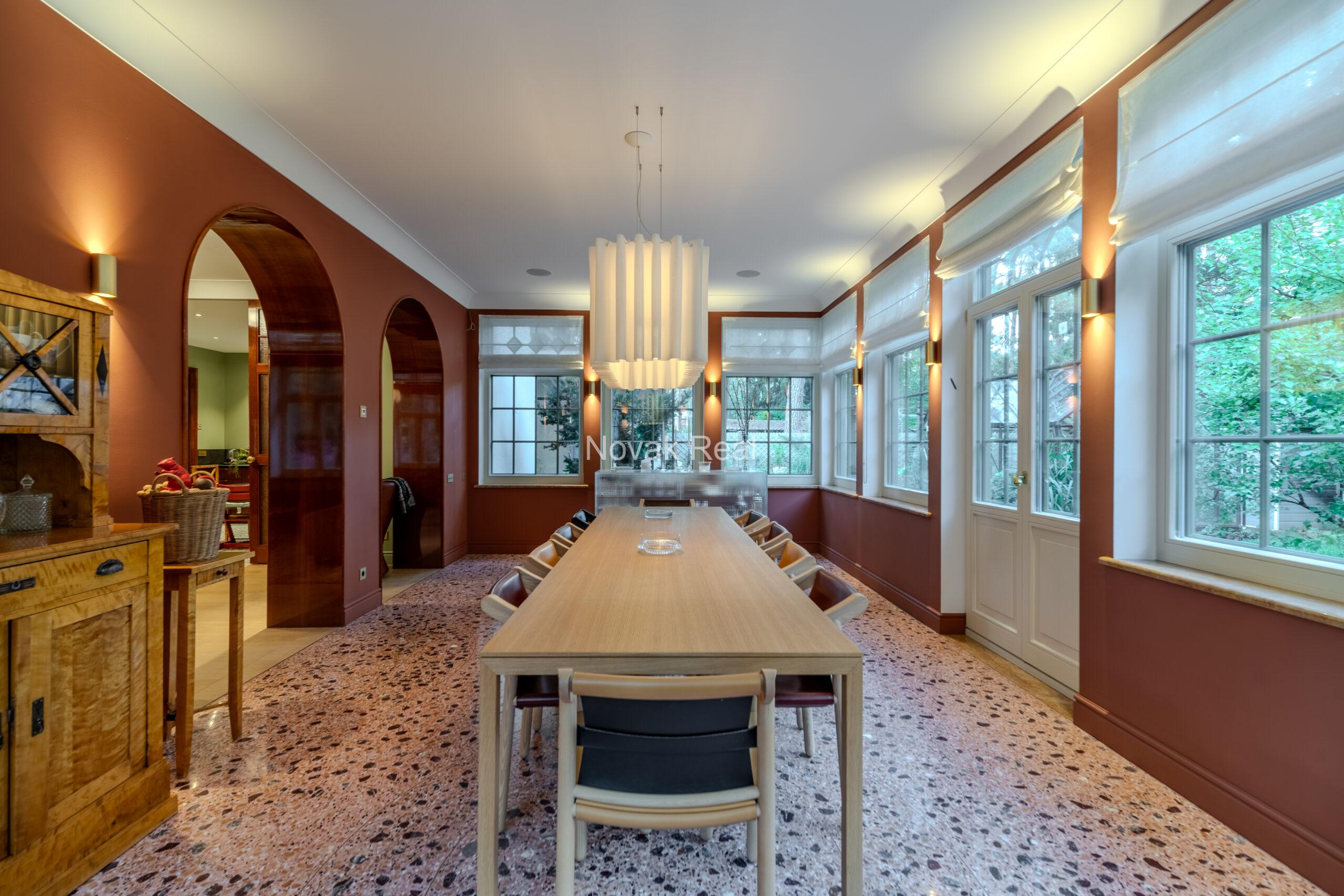 In Lielupe, close to the sea and a pine park, an elegant, renovated three-storey villa is offered for sale