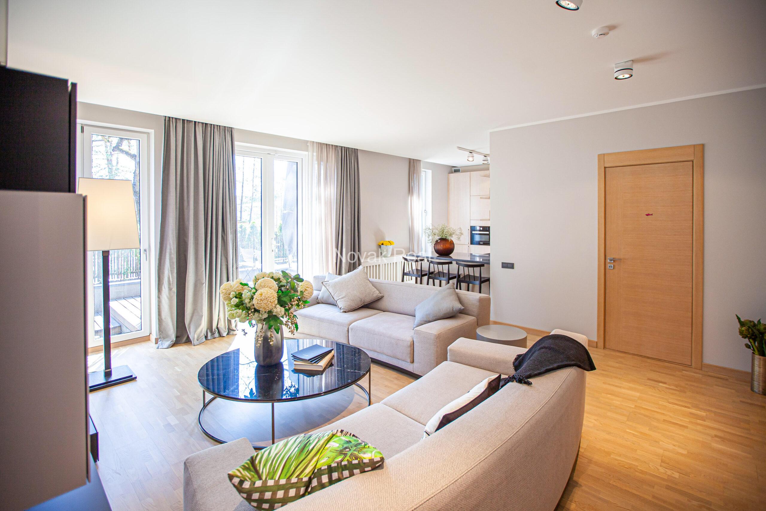 Spacious apartment with multiple terraces and private outdoor area in Lielupe